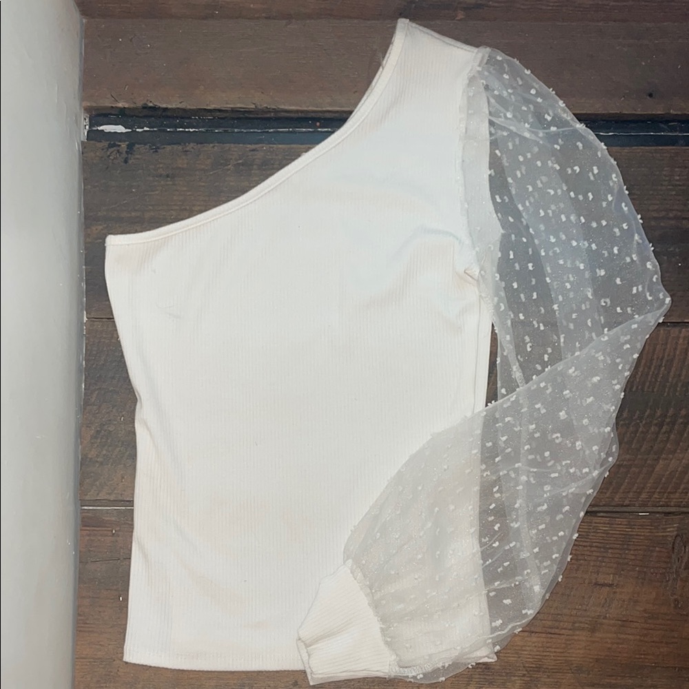 off the shoulder sheer-sleeve top